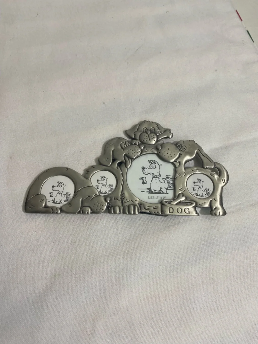 Vintage Dog Family Metal Picture Frame collage Pewter Tone Multi openings